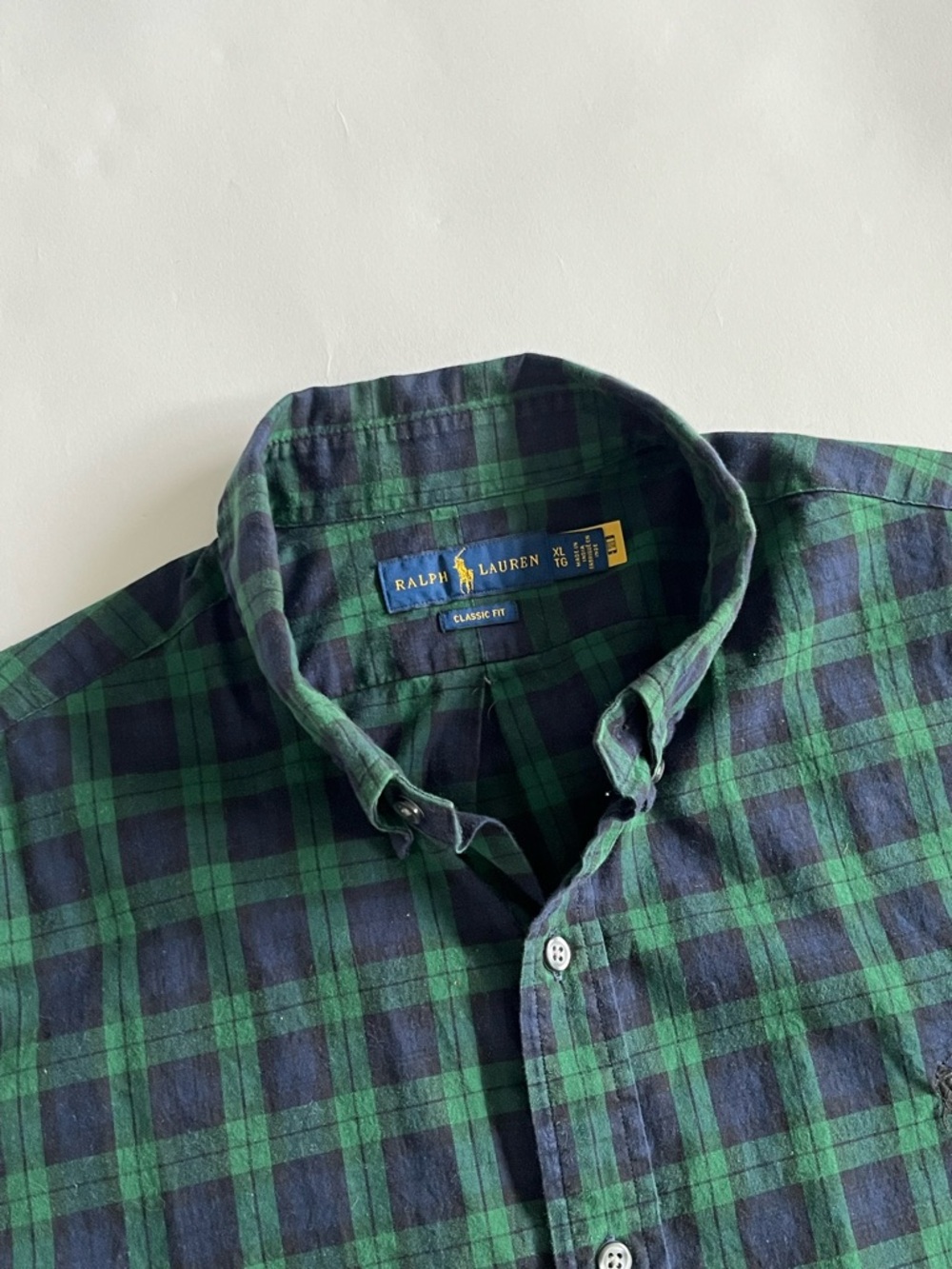 Ralph Lauren Men's Green & Navy Plaid Button-Down Shirt